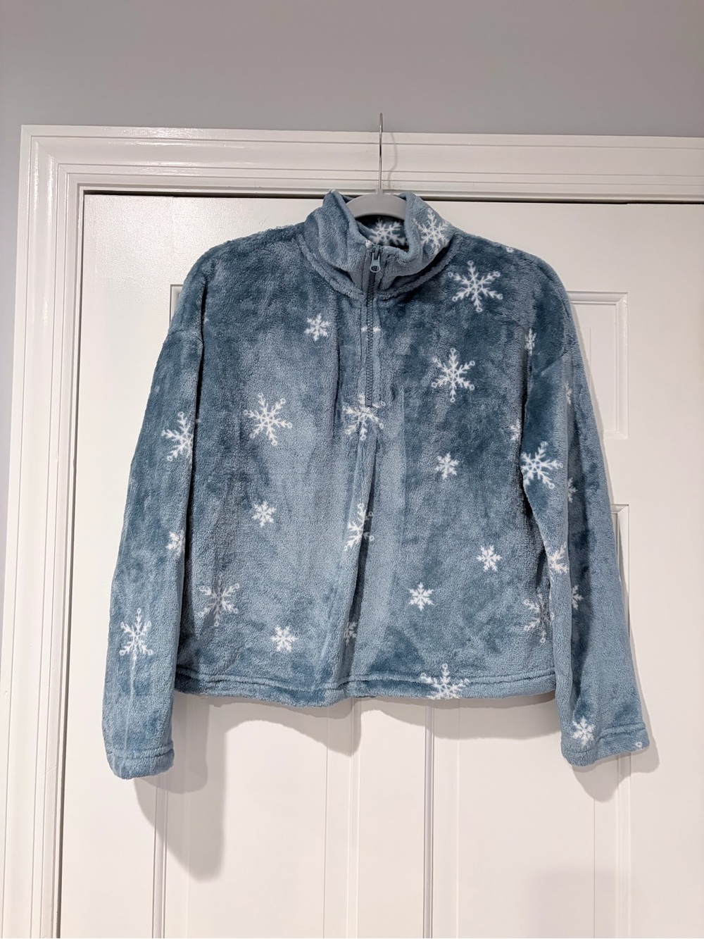 Cozie by Pink Rose Blue Snowflake Plush Fleece Quarter Zip Pullover Medium
